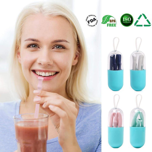 Reusable Silicone Drinking Straw Set With Brush And Portable Case 6851970531428-1