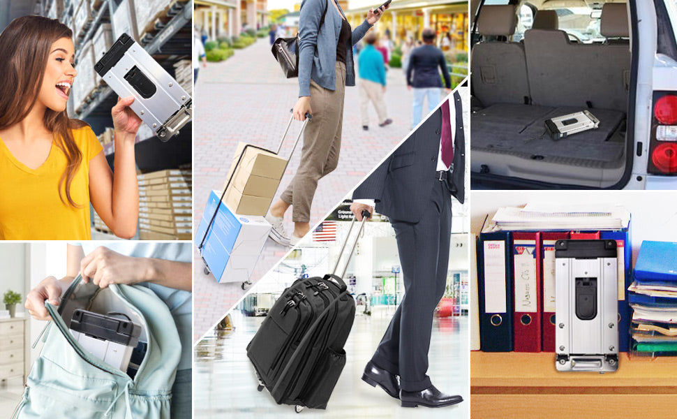 Stainless Steel Folding Luggage Trolley Travel Mini Shopping Trolley with Two Wheels 8657755668761-1