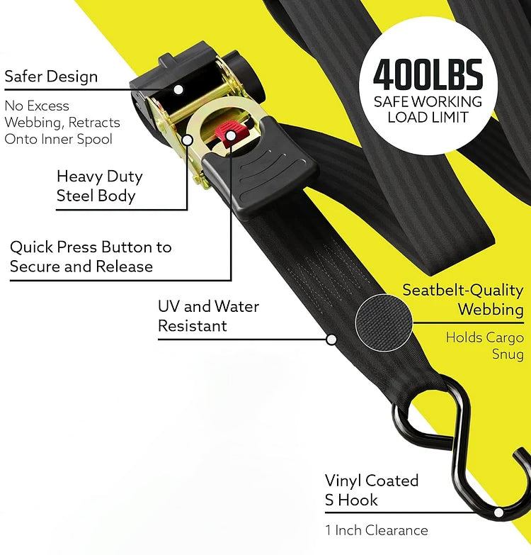 Retractable Ratchet Tie Down Strap With Sturdy Hooks Heavy Duty 9529868976430-1