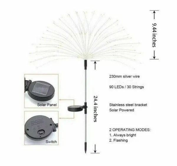 Solar Firework String Lights | 90 LED | Waterproof IP65 | Garden & Outdoor Decoration | 95cm 15170507997510-1