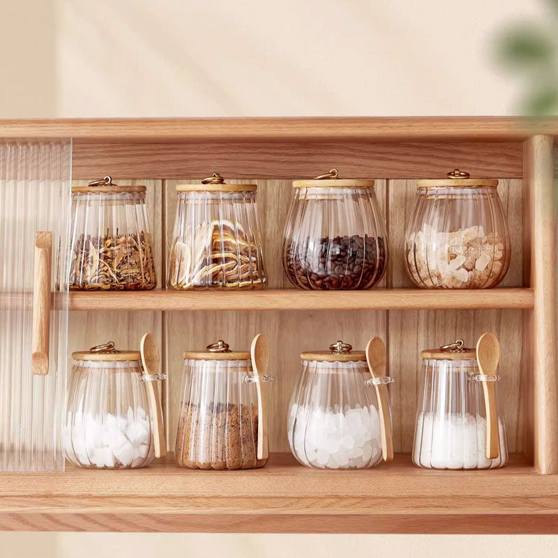 Sealed Glass Jar with Wooden Lid and Spoon for Food Storage 14998137700678-1