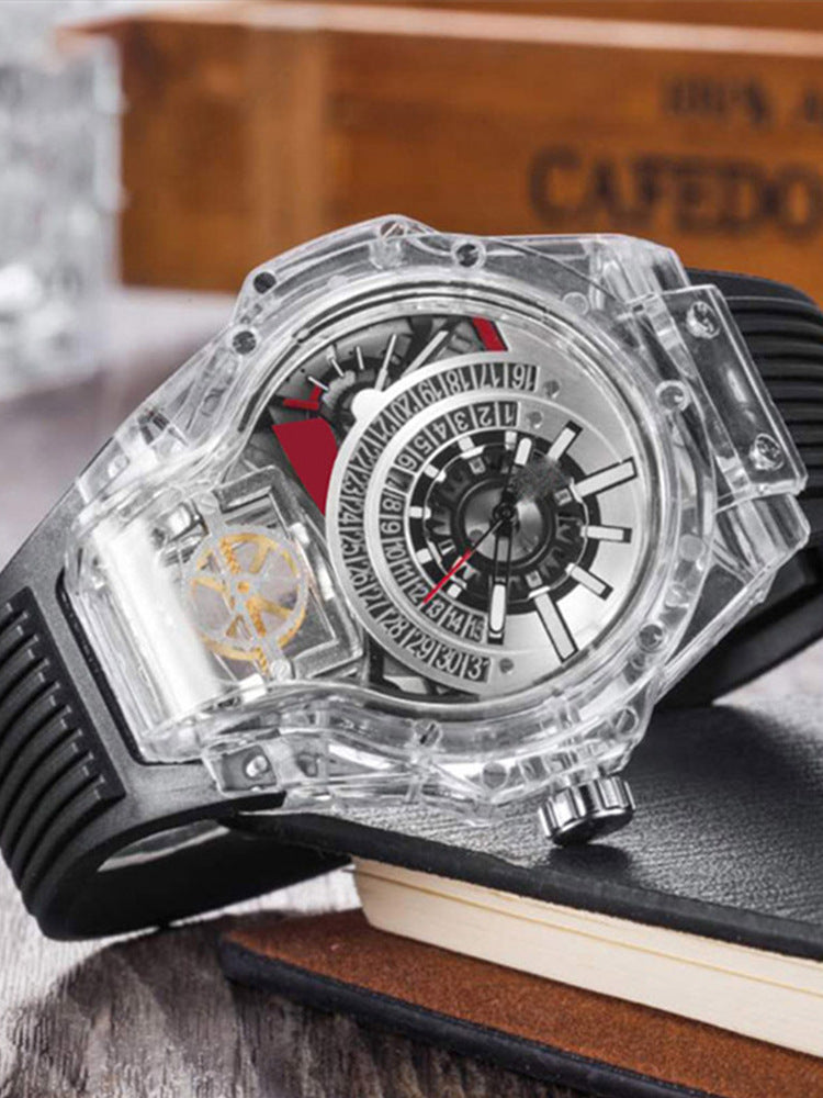 Men Large Dial Stainless Steel Quartz Analog Rose Gold Watch 9578436559150-1