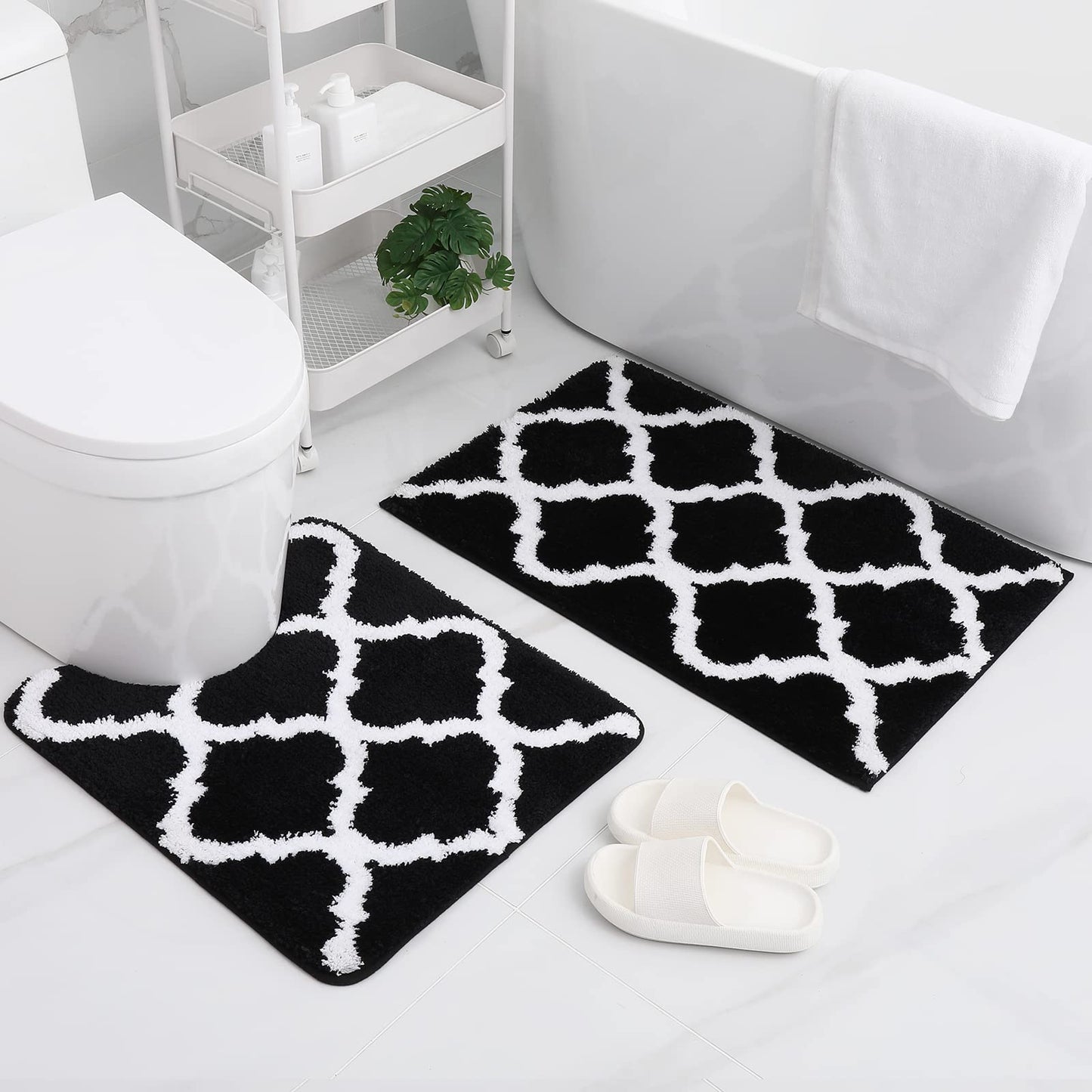 Ultra Soft Shaggy Bath Mat Set – 2 Piece Non-Slip Absorbent Rugs 14815634063686-1