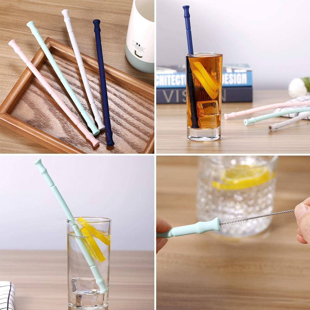 Reusable Silicone Drinking Straw Set With Brush And Portable Case 6851970531428-1