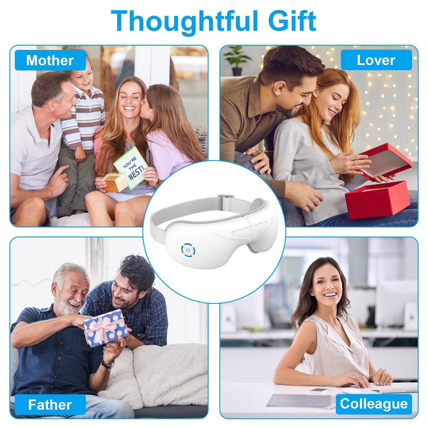 1Pc Eye Massager With Heat Music Air Pressure Vibration Massage Rechargeable For Men Women Elders Wireless Eye Mask 8998454853852-1