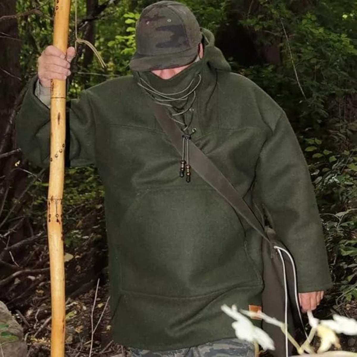 Men’s Wool Outdoor Jacket - Storm-Ready Insulated Anorak with Hood & Kangaroo Pocket