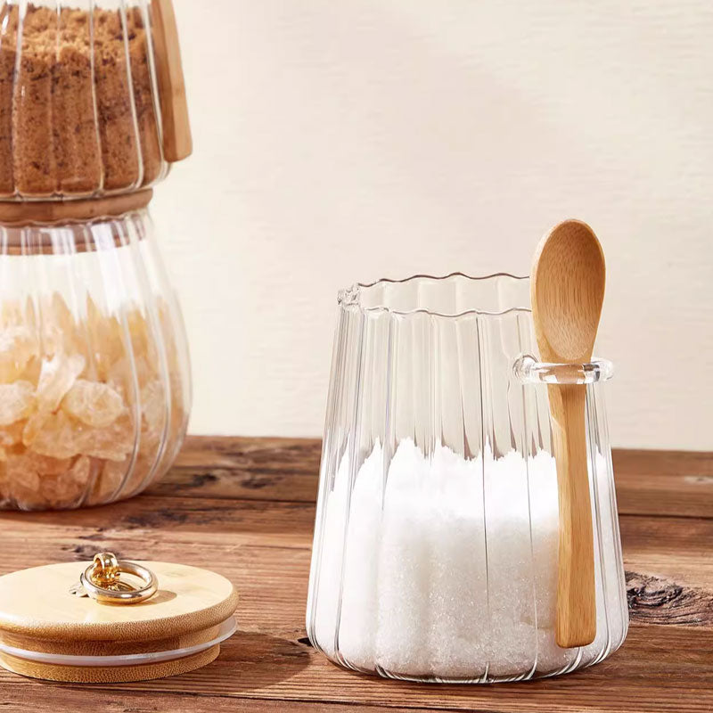 Sealed Glass Jar with Wooden Lid and Spoon for Food Storage 14998137700678-1