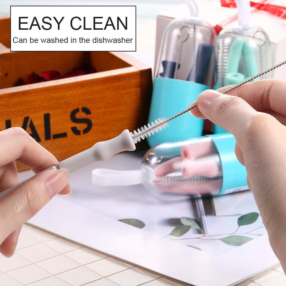 Reusable Silicone Drinking Straw Set With Brush And Portable Case 6851970531428-1