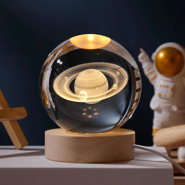 3D Solar System Crystal Ball With Optional LED Light Base 9739844026670-1