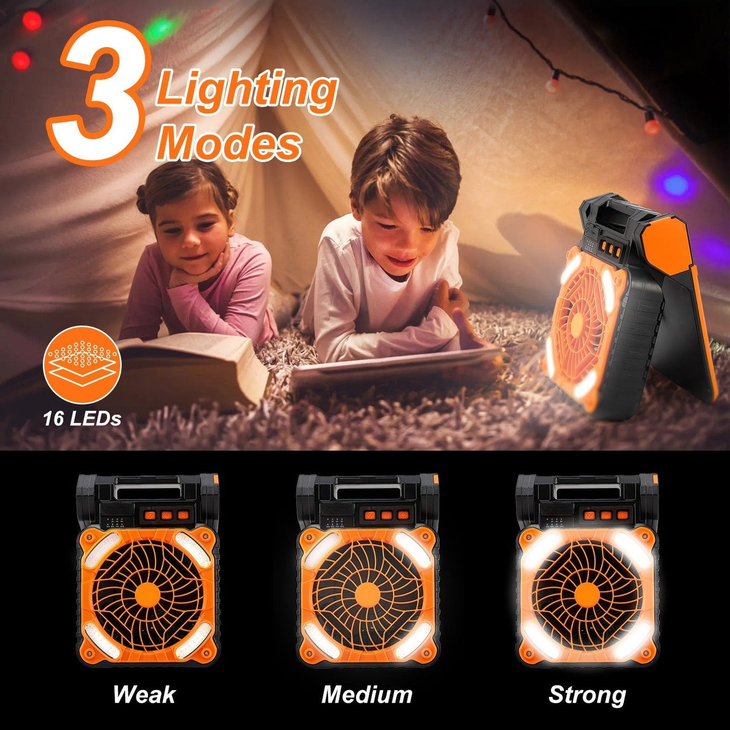 1Pc Solar Camping Fan With LED Lantern 5200mAh Rechargeable Battery Operated Portable Fan With Emergency Power Bank 4 Wind Speeds 3 Light Modes 3 Timers For Hiking Fishing Travel 9004234899676-1