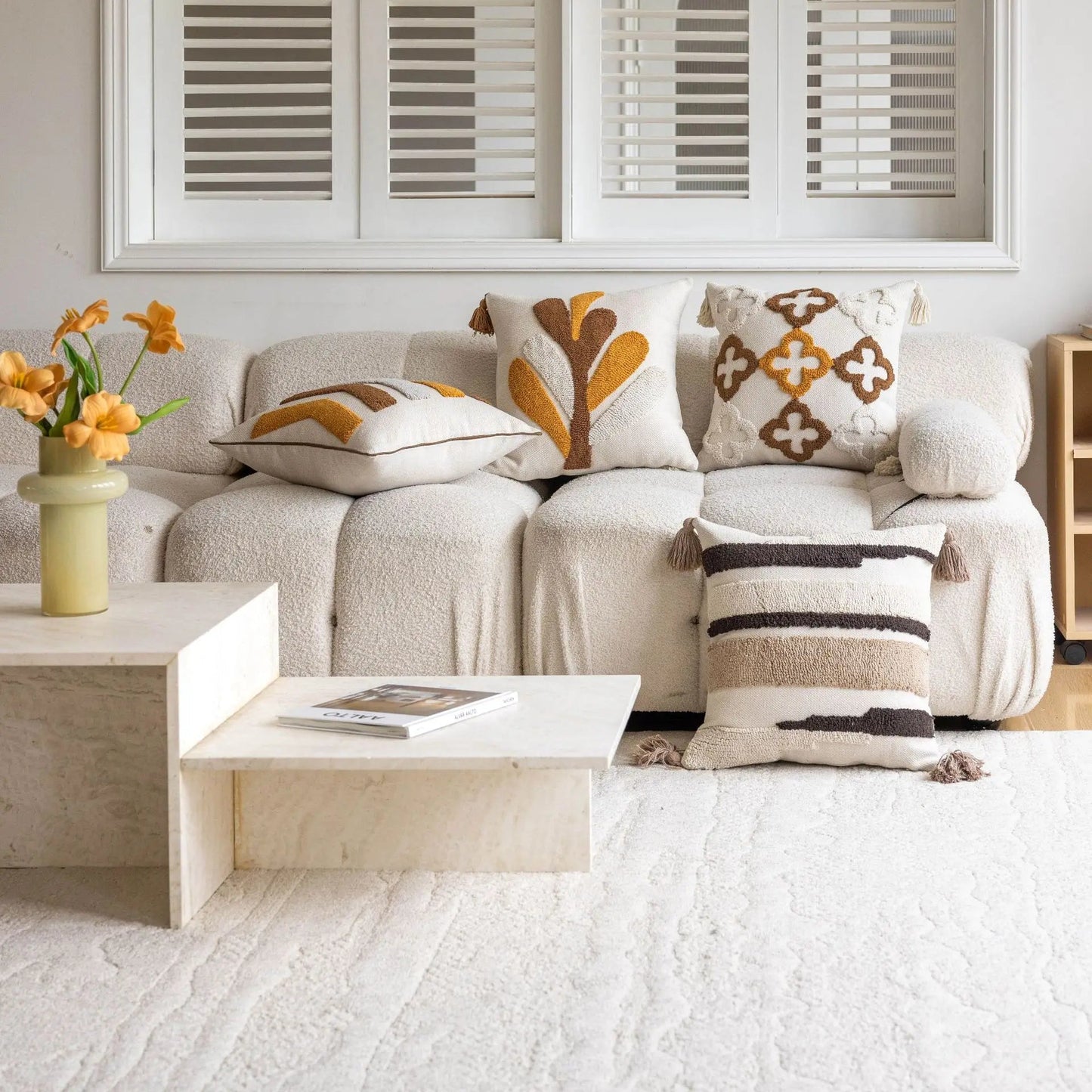 Nordic Retro Tufted Cushion Cover – 45X45Cm Yellow Brown Decorative Pillow 14815608406342-1