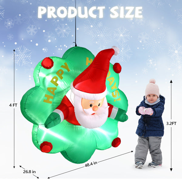 4ft Window Santa Claus Wreath, 5 LED Lights, Bundle Pocket Inflatable Decoration 8929626620124-1
