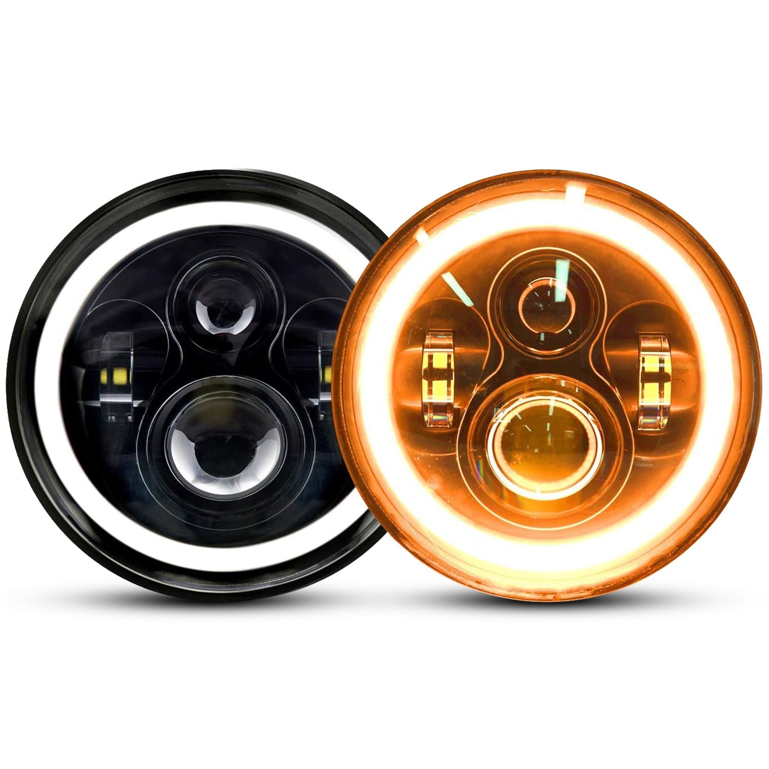 2Pc 7in 6000LM Round LED Headlight Halo Angel Eyes For Jeep Wrangler TJ JK CJ With H4 To H13 Adapter Plug And Play 9013917745372-1