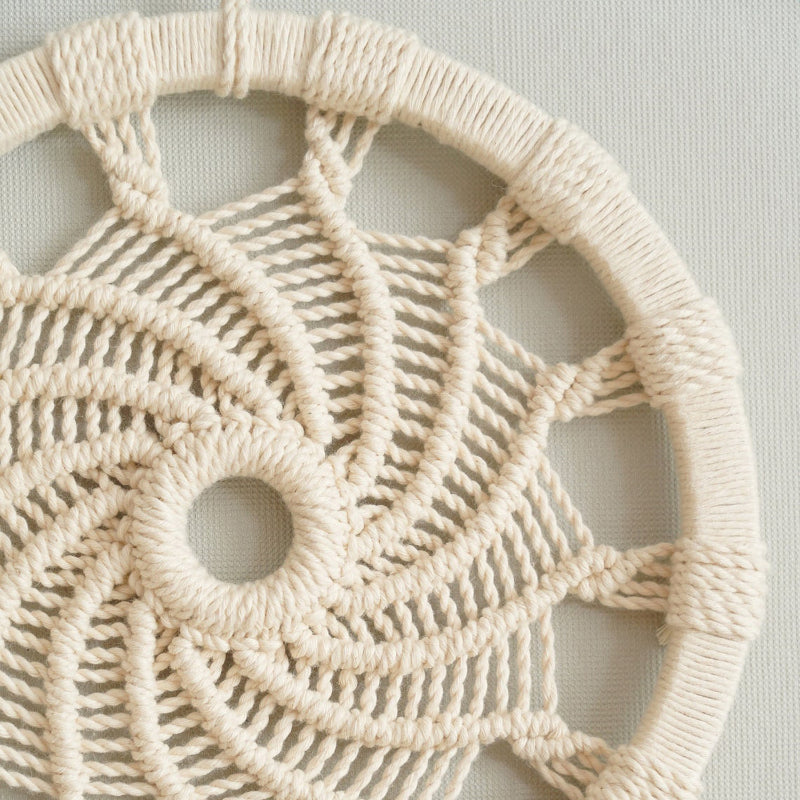 Nordic Style Circular Hand-Woven Wall Tapestry With Leaf Pattern 14815614796102-1