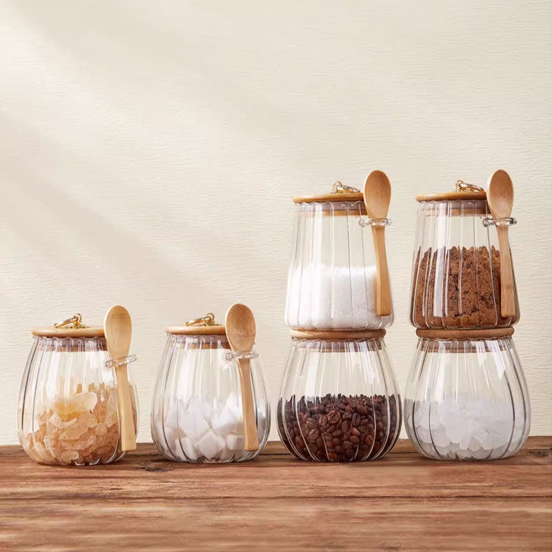 Sealed Glass Jar with Wooden Lid and Spoon for Food Storage 14998137700678-1