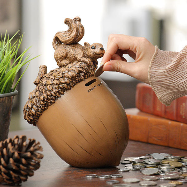 Squirrel Acorn Piggy Bank - Resin - Art And Utility - Save With Style, Cherish Every Coin 8878132822318-1