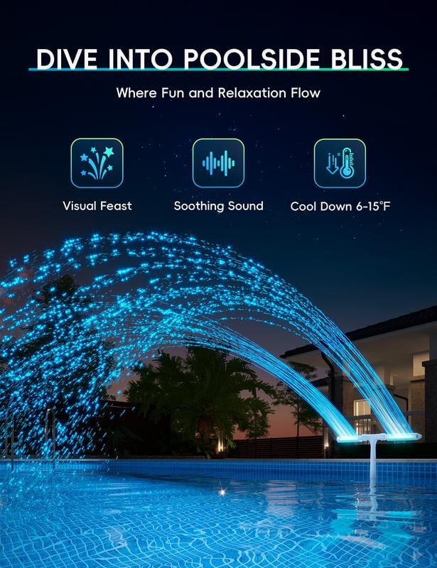 Solar Pool Fountain with Lights Dual Arc - Above/Inground Pool Fountain Lights with Remote Control 10019064086809-1