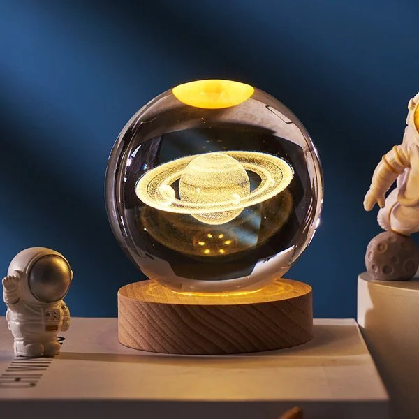 3D Solar System Crystal Ball With Optional LED Light Base 9739844026670-1