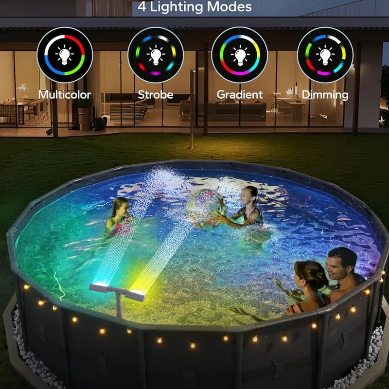 Solar Pool Fountain with Lights Dual Arc - Above/Inground Pool Fountain Lights with Remote Control 10019064086809-1