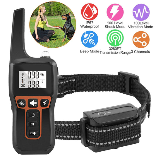 Train Collar OR Receiver Only Options - 3280FT Dog Training Collar IP67 Waterproof Pet Beep Vibration Electric Shock Collar 3 Channels Rechargeable Transmitter Receiver Trainer With Flashlight 9065885991132-1