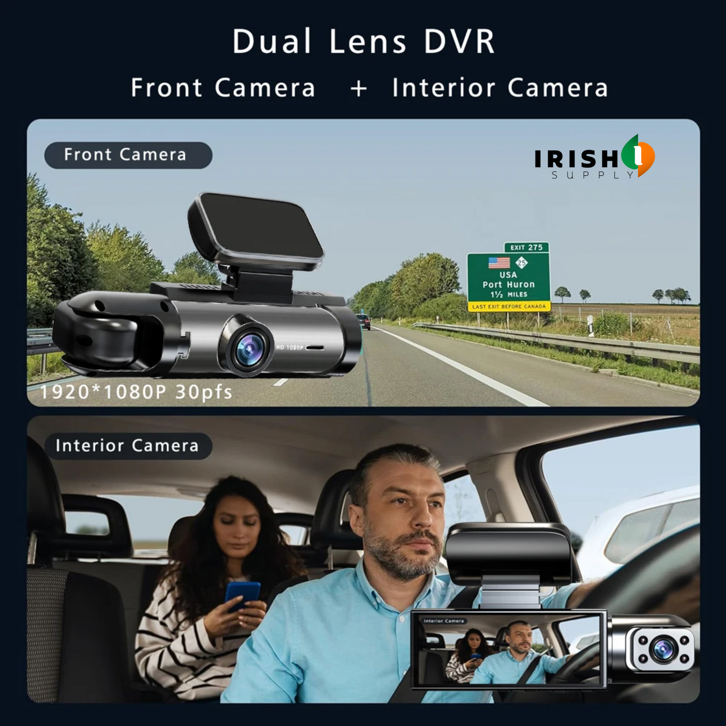 Claritypro Dual 1080P Car Dash Cam - Front & Cabin Video Recorder 10038364504410-1
