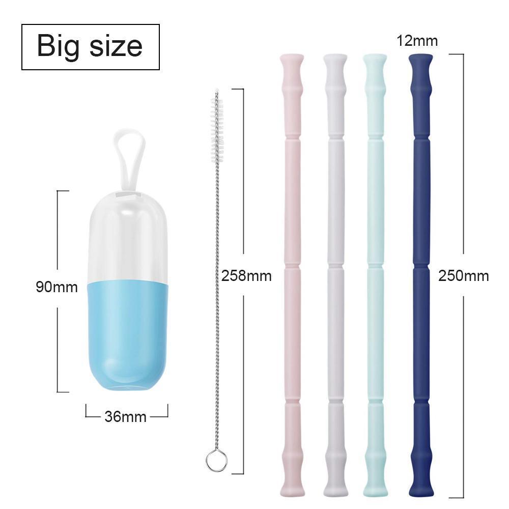 Reusable Silicone Drinking Straw Set With Brush And Portable Case 6851970531428-1