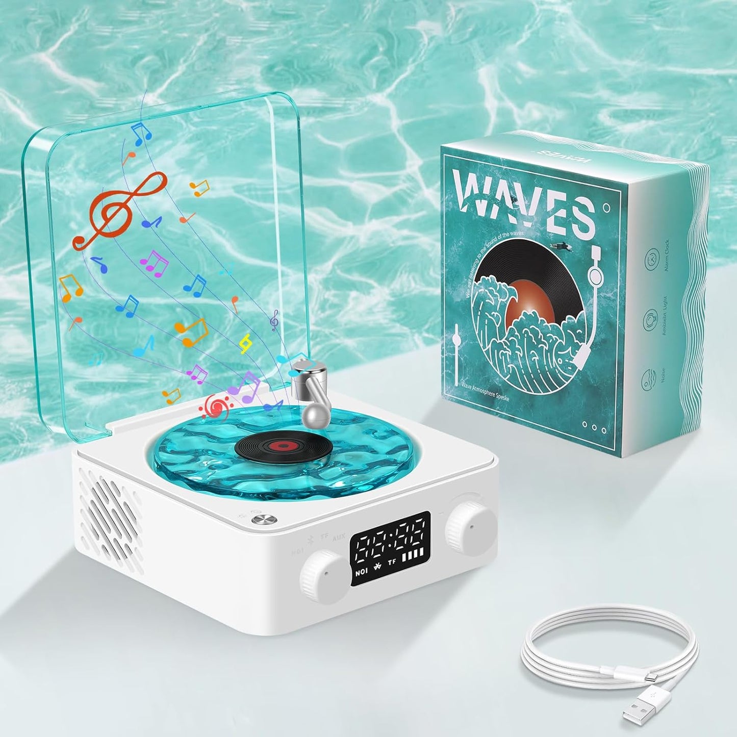 Ocean Waves Vinyl Bluetooth Speaker Ambient Light Music Projector 8644103930013-1