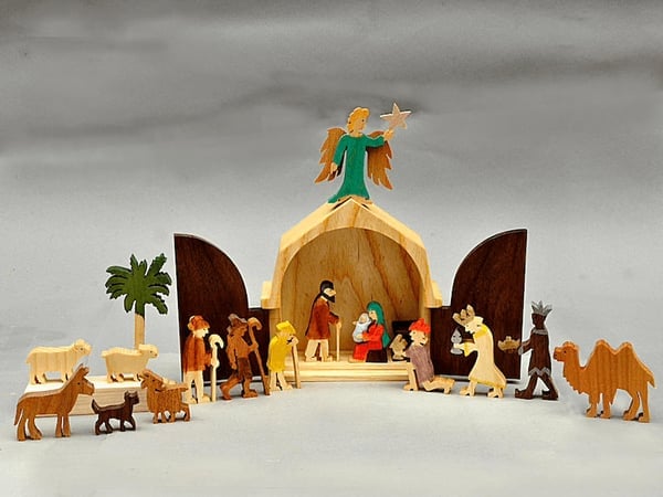 Wooden Scene Set Stable Figurines Religious Decoration 9636197171502-1