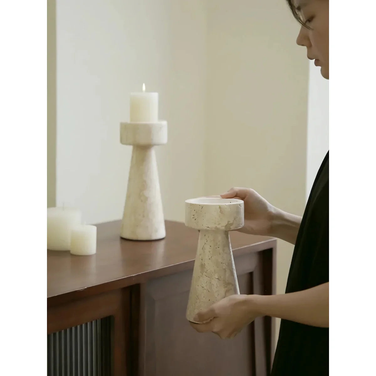 Minimalist Travertine Marble Candle Holder For Elegant Decor 14815615582534-1