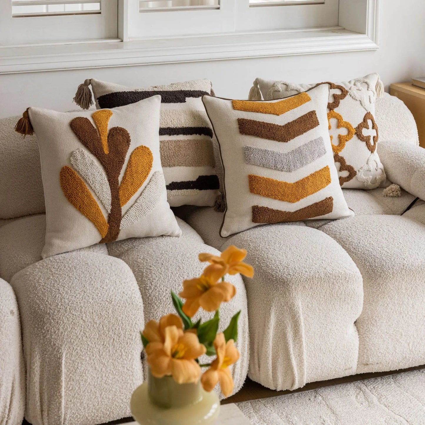 Nordic Retro Tufted Cushion Cover – 45X45Cm Yellow Brown Decorative Pillow 14815608406342-1