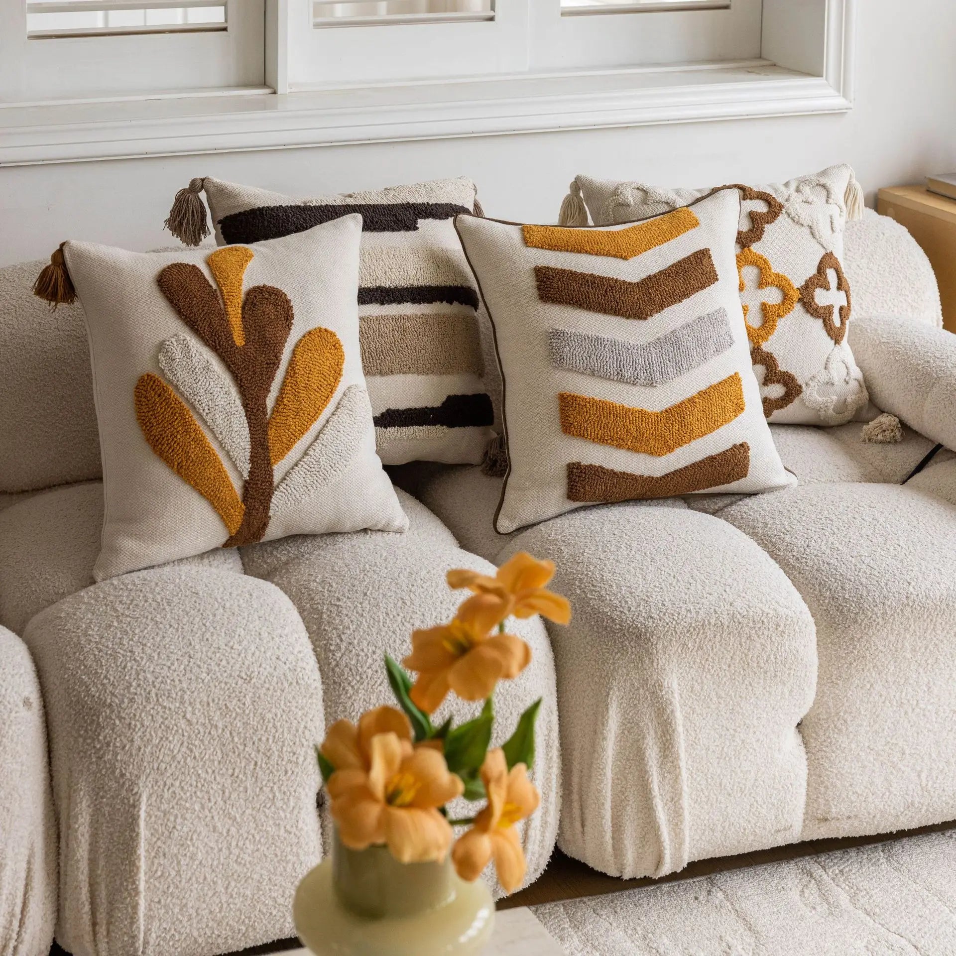 Nordic Retro Tufted Cushion Cover – 45X45Cm Yellow Brown Decorative Pillow 14815608406342-1