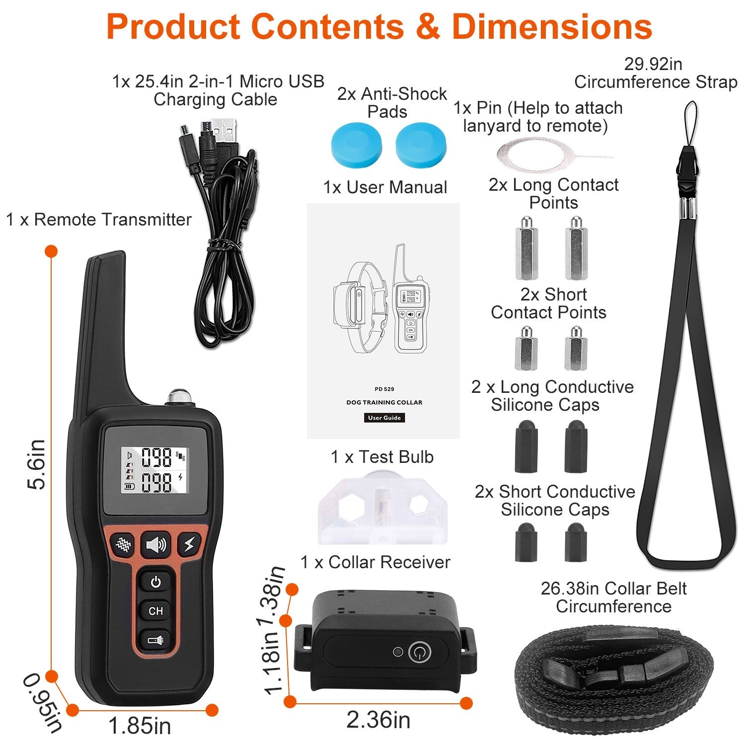 Train Collar OR Receiver Only Options - 3280FT Dog Training Collar IP67 Waterproof Pet Beep Vibration Electric Shock Collar 3 Channels Rechargeable Transmitter Receiver Trainer With Flashlight 9065885991132-1