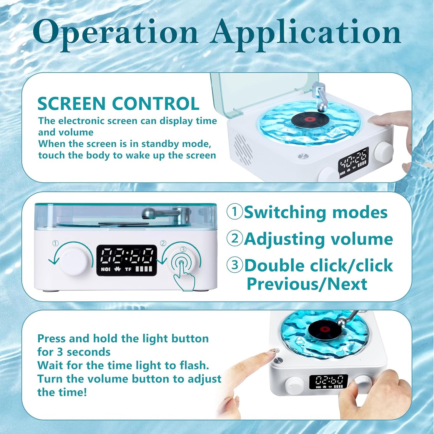 Ocean Waves Vinyl Bluetooth Speaker Ambient Light Music Projector 8644103930013-1