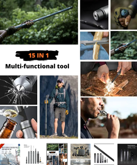 Aluminum Alloy Walking Stick With Tungsten Steel Tip Multifunctional Tool 9344778469678-1