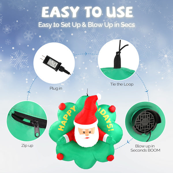 4ft Window Santa Claus Wreath, 5 LED Lights, Bundle Pocket Inflatable Decoration 8929626620124-1