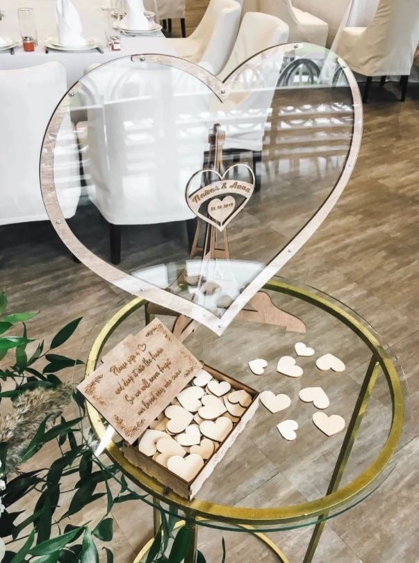 Wooden Heart Guest Book Wedding Frame Keepsake Memory Decoration 14952053539142-1