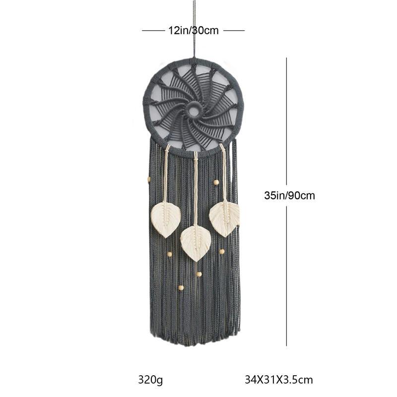 Nordic Style Circular Hand-Woven Wall Tapestry With Leaf Pattern 14815614796102-1