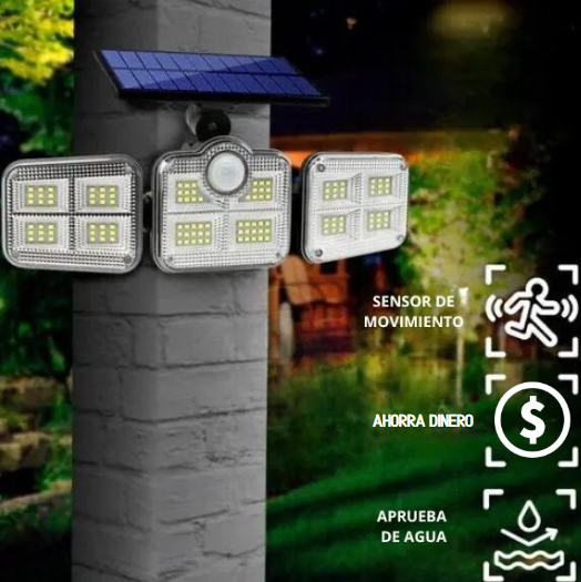 Solar LED Spotlight | Outdoor Motion Sensor | 3-Head Adjustable | 74 LEDs 15152383328582-1