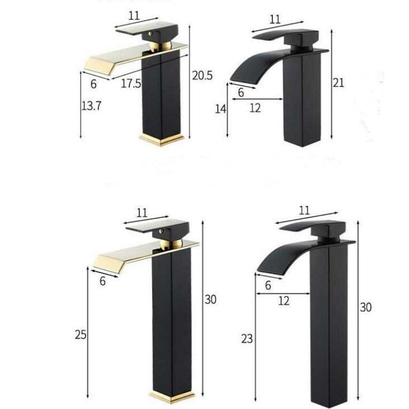 Hot And Cold Waterfall Basin Faucet - Brass Bathroom Tap In Gold And Black 9004851790126-1