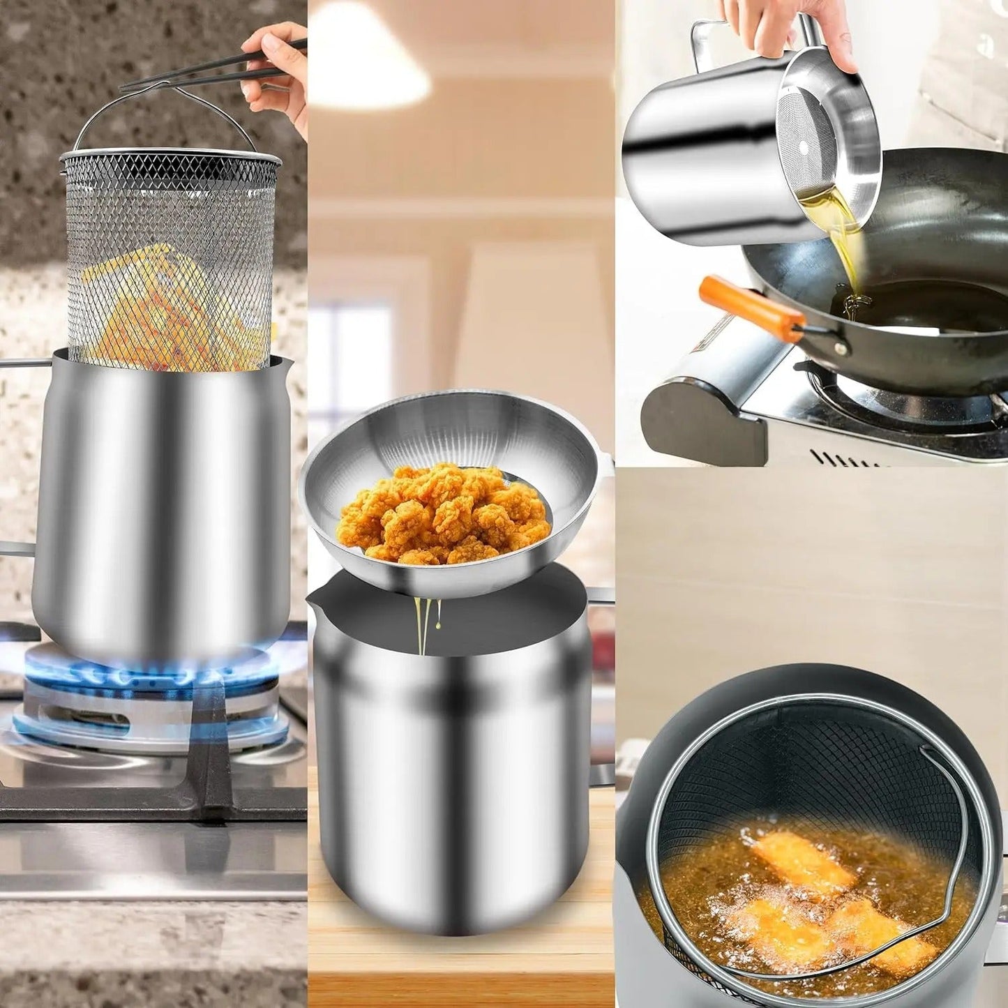 Stainless Steel Oil Filter Pot Grease Container Mesh Strainer 8449699086493-1