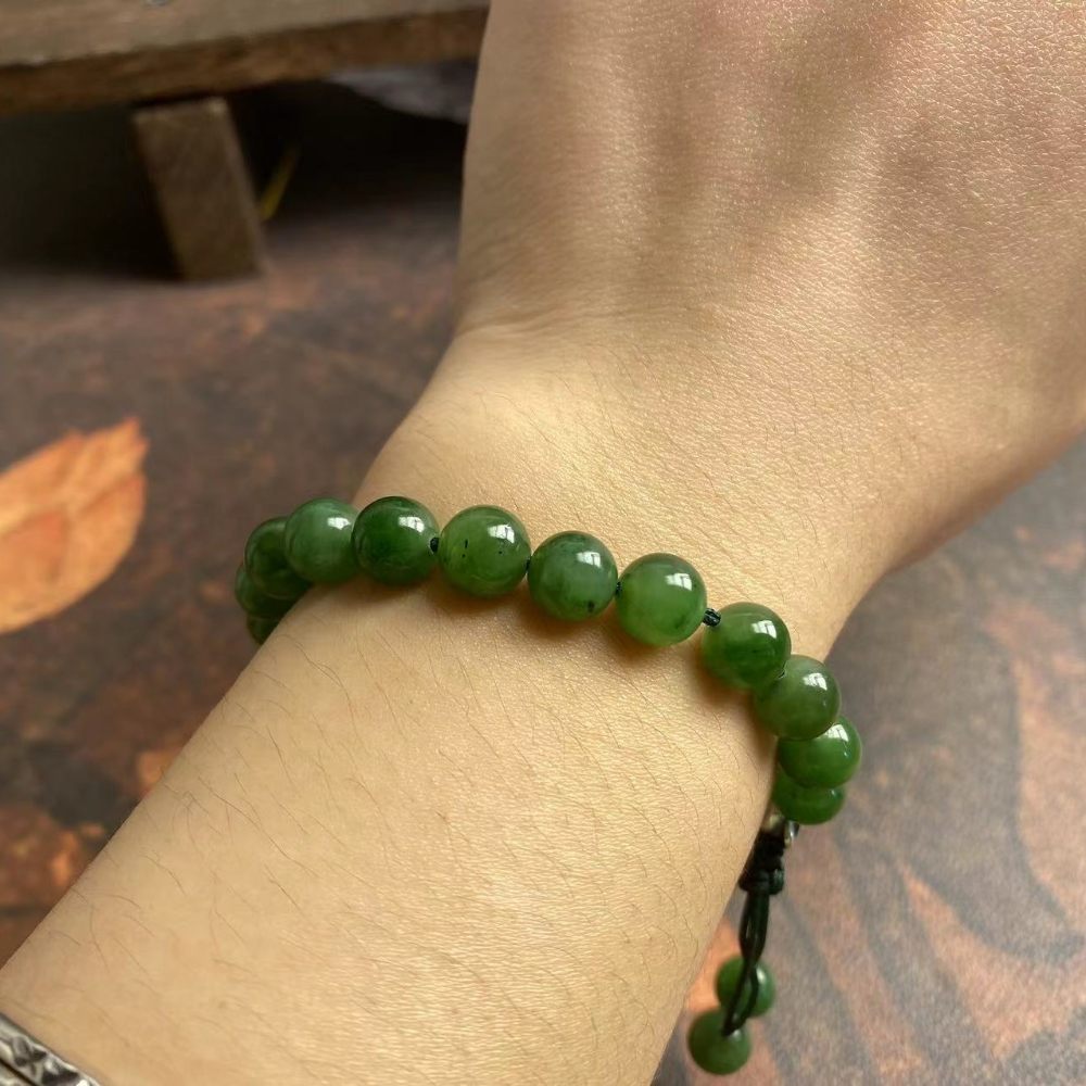Natural Jade Beaded Bracelet with Adjustable Cord