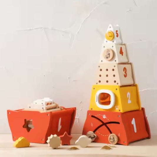 Wooden Rocket Stacking Toy for Toddlers’ Counting and Coordination Skills 9823853838670-1