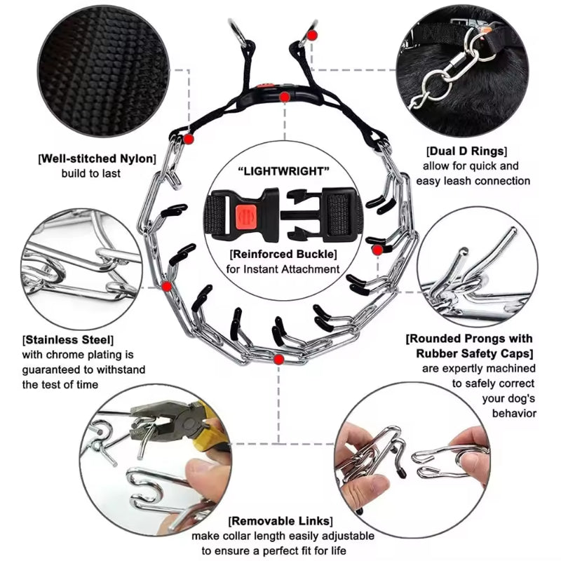 Adjustable Prong Collar With Stainless Steel Links Nylon Cover For Dogs