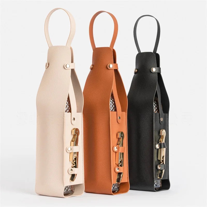Genuine Leather Bottle Carrier With Snap-Button Closure 11661478461708-1