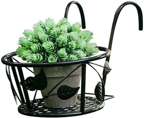 Metal Hanging Flower Pot Stand Balcony Rail Garden Plant Holder 9774297612590-1