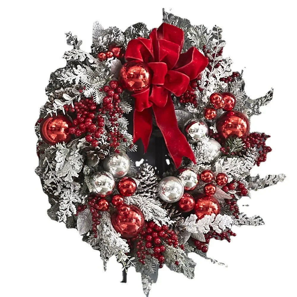 The Cordless Prelit Red And White Holiday Trim - Christmas Flocking Flower Garland Door