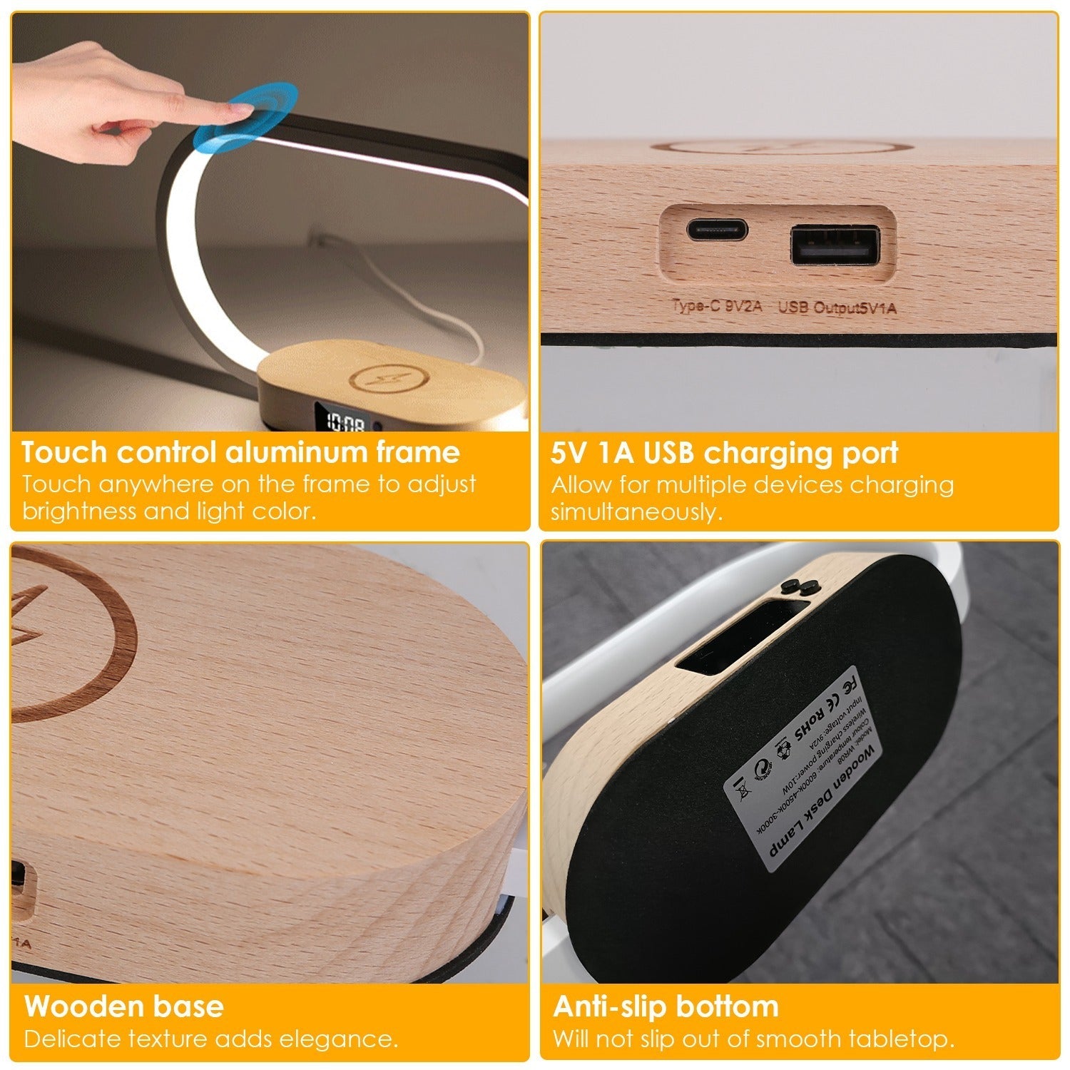 1 Set Bedside Table Lamp Touch Control Lamp With Clock Wireless Charging LED Desk Lamp Dimmable Nightstand Reading Lamp 9016083218652-1