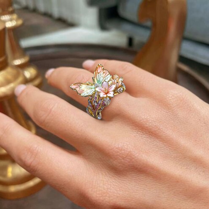 Size Can Be Changed At Will Butterfly Flower Ring 9529869992238-1