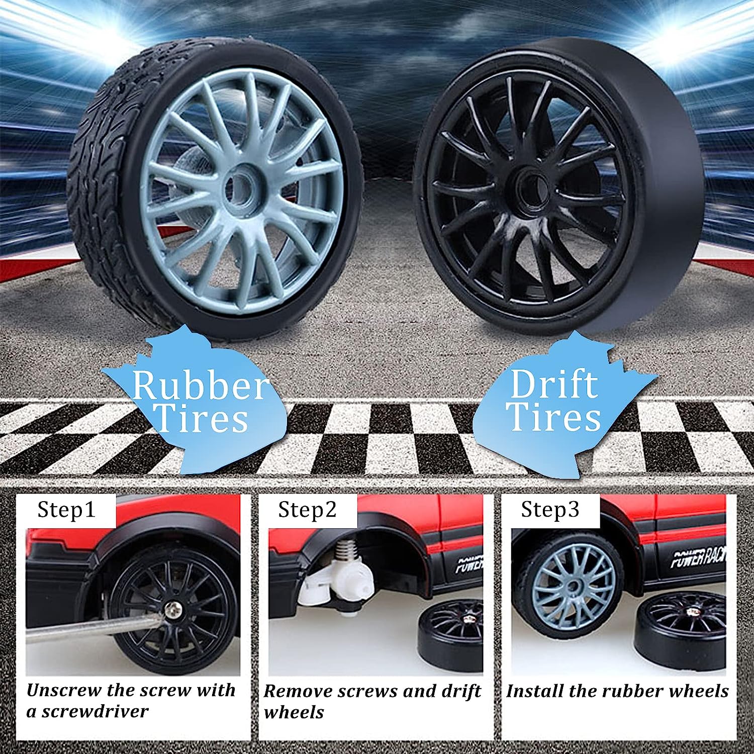 Mini Remote Control Drift Car Gyro Lights Metal Tires 9566558093614-1