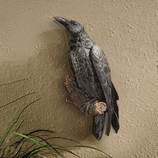 Raven Crow Wall Sculpture Resin Handcrafted Gothic Indoor Outdoor Decor 8545266073902-1